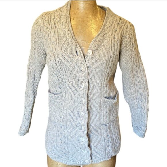 Aran Crafts Ireland 100% Merino Wool Cable-Knit Button Cardigan Sweater S 150Q - Picture 2 of 12